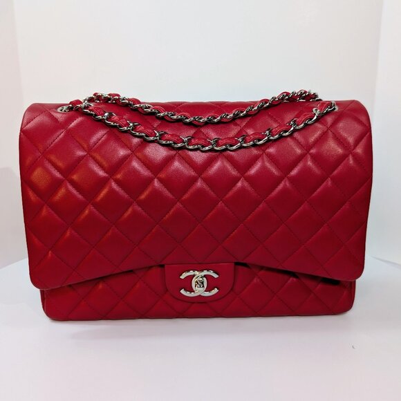 Chanel Rare 2013 17b Red Quilted Classic Jumbo Lambskin Double Flap Bag - Picture 1 of 16